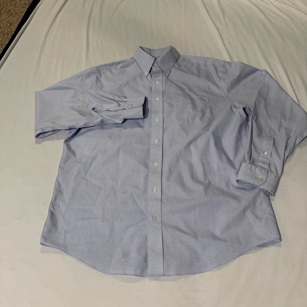 Jos A Bank Shirt Mens XL Blue Traveler Check Plaid Long Sleeve Button Front
